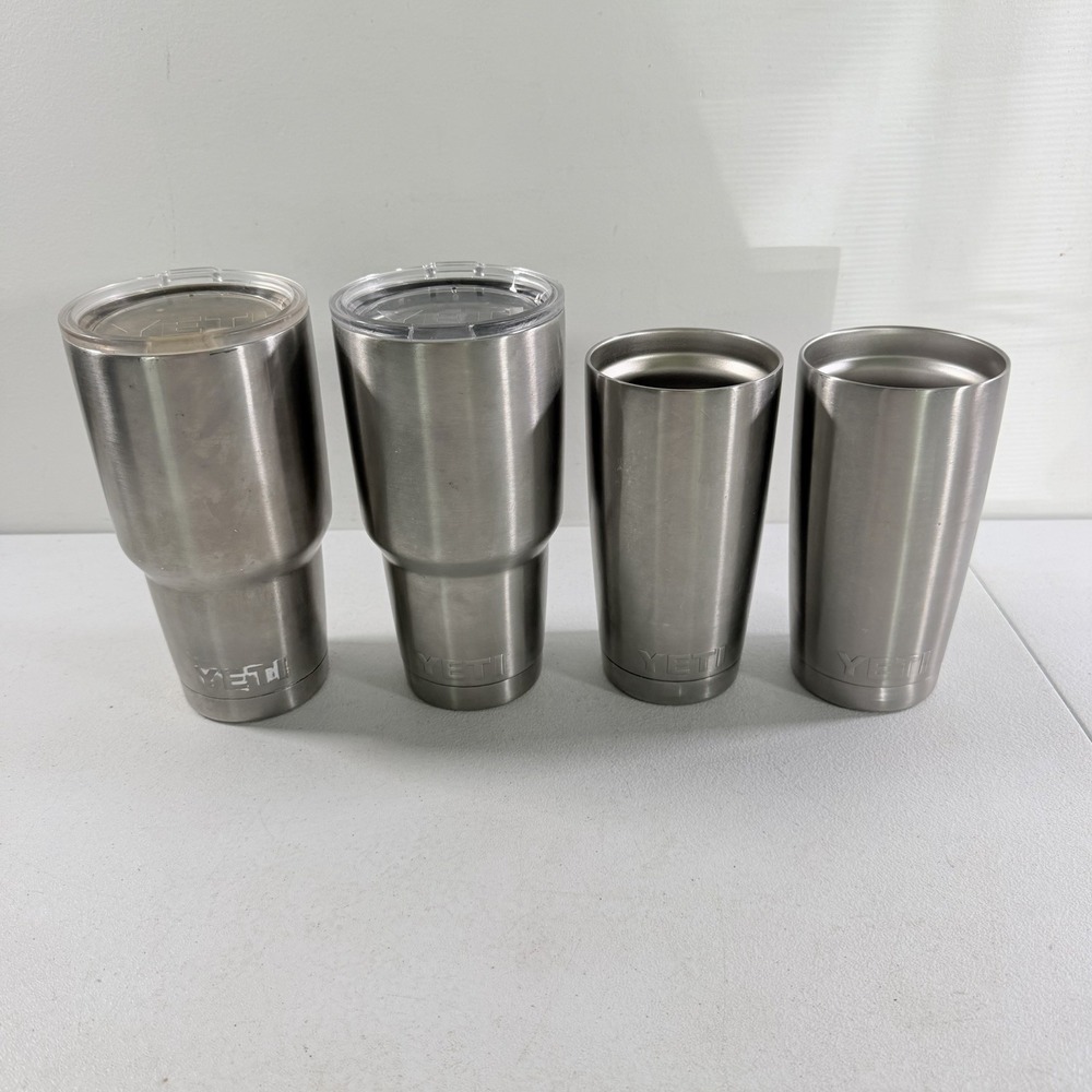 Lot Of 4 Yeti Rambler 30 oz 20 oz Tumblers 2 Lids Some Stains Missing Lids